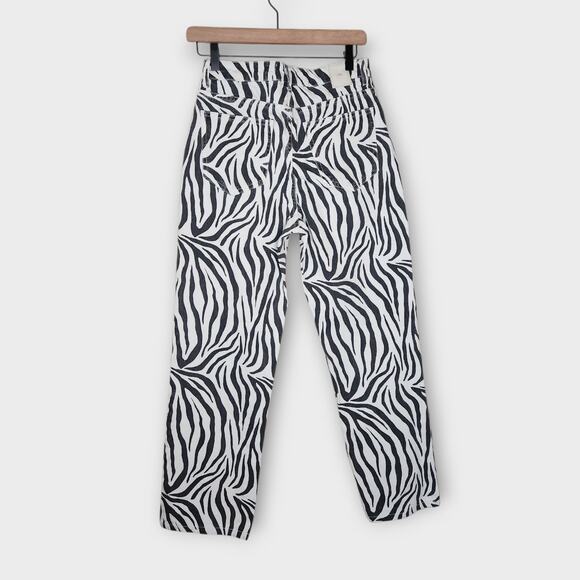Zara High Rise Straight Leg Zebra Print Denim Jeans Black White Size 4 - Picture 5 of 5